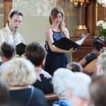 08.07.2021. Szaniec. Koncert "Muzyczne kontrasty" w kościele Kościół pw. Wniebowzięcia NMP. Na zdjęciu (od lewej): Jarosław Kitala – baryton, Joanna Jaworowska – mezzosopran, Anna Wiktoria Swoboda - teorba / Wiktor Taszłow / Radio Kielce