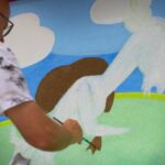 03.08.2021. Pacanów. Mural powstały w ramach Projektu „A teraz folklor! Otwieramy okno na świętokrzyską kulturę” / Centrum Bajki w Pacanowie