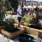 19.08.2021. Kielce. Tworzenie Zielonego zakątka w centrum Kielc. Na zdjęciu: Alex Dujszebajew - zawodnik Łomży Vive Kielce. / Wiktor Taszłow / Radio Kielce