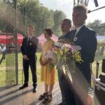 22.08.2021. Rytwiany. Dożynki gminne. Na zdjęciu (od lewej): Jerzy Gwizdowski - przewodniczący rady gminy, starostowie dożynek Alicja  Swatek i Arkadiusz Wróblewski, Grzegorz Forkasiewicz - wójt gminy Rytwiany / Grażyna Szlęzak-Wójcik / Radio Kielce