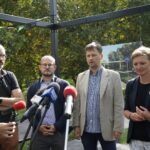 13.09.2021. Kielce. Konferencja prasowa w sprawie konsultacji społecznych w sprawie rewitalizacji Doliny Silnicy. Na zdjęciu (od lewej): Sebastian Wróblewski - architekt krajobrazu, Arkadiusz Stawicki, Rafał Zamojski - główny specjalista ds. centrum Kielc i Agata Wojda - wiceprezydent Kielc / Anna Kwapisz / Radio Kielce