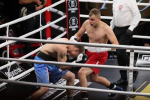 04.09.2021. Kielce. Suzuki Boxing Night 7 PRO. Walka Daniel Adamiec - Siarhei Krapshyla / Wiktor Taszłow / Radio Kielce