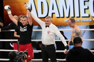 04.09.2021. Kielce. Suzuki Boxing Night 7 PRO. Walka Daniel Adamiec - Siarhei Krapshyla / Wiktor Taszłow / Radio Kielce