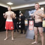03.09.2021 Kielce. Suzuki Boxing Night 7 PRO. Oficjalne ważenie zawodników. Na zdjęciu: Bartosz Gołębiewski i Rafał Jackiewicz / Jarosław Kubalski / Radio Kielce