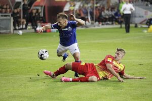 03.09.2021 Kielce. Mecz Korona Kielce - Miedz Legnica. Na zdjęciu (z prawej): Jacek Podgórski / Jarosław Kubalski / Radio Kielce