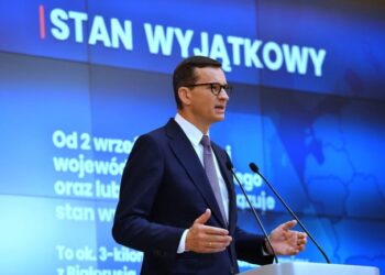 06.09.2021. Warszawa. Konferencja prasowa dotycząca stanu wyjątkowego na terenach graniczących z Białorusią. Na zdjęciu: Premier Mateusz Morawiecki / PAP