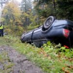 18.10.2022. Kielce. Ulica Zagnańska. Dachowanie samochodu / Piotr Kwaśniewski / Radio Kielce