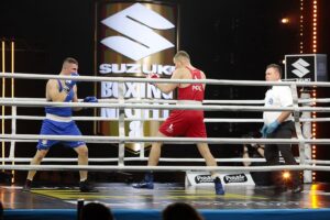 15.10.2021. Kielce. Suzuki Boxing Night 8. Walka: Karol Pawlina (Polska) – Daniel Adamiec (Polska) / Wiktor Taszłow / Radio Kielce