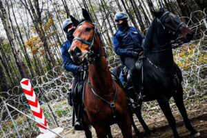 22.11.2021. Granica polsko-białoruska. Policyjne tandemy strzegące granicy / KPP Hajnówka