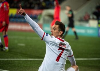 12.11.2021. Andorra. Mecz eliminacji Mistrzostw Świata: Andora - Polska. Na zdjęciu Arkadiusz Milik / Andrzej Lange / PAP