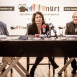 22.11.2021. Kielce, Galeria Sztuki WINDA Kieleckie Centrum Kultury. Konferencja prasowa dotycząca festiwalu NURT. Na zdjęciu (od lewej): Robert Wieczorek - KCK, Augustyna Nowacka - dyrektor Kieleckiego Centrum Kultury, Krzysztof Miklaszewski - dyrektor artystyczny festiwalu / Mateusz Wolski / KCK/Facebook