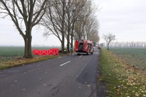 03.11.2021. Śmierć podróżnych po uderzeniu w drzewo / KP PSP w Kościanie