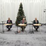 12.12.2021. Studio Polityczne Radia Kielce. Na zdjęciu (od lewej): Mirosław Gębski - starosta kielecki, Prawo i Sprawiedliwość, Krzysztof Sławiński - Platforma Obywatelska, Czesław Siekierski - Polskie Stronnictwo Ludowe, Sławomir Szarek - Konfederacja, Andrzej Szejna - Nowa Lewica / Sebastian Kalwat / Radio Kielce