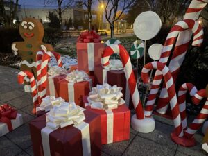 12.12.2021. Sandomierz. Wspólne ubieranie choinki przez mieszkańców miasta / Grażyna Szlęzak-Wójcik / Radio Kielce