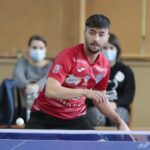 02.12.2021. Kielce. Pokazowa lekcja tenisa stołowego. Na zdjęciu: Giorgos Konstantinopoulos / Wiktor Taszłow / Radio Kielce