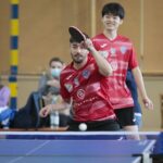 02.12.2021. Kielce. Pokazowa lekcja tenisa stołowego. Na zdjęciu: Giorgos Konstantinopoulos, Yuma Tanigaki / Wiktor Taszłow / Radio Kielce