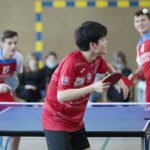 02.12.2021. Kielce. Pokazowa lekcja tenisa stołowego. Na zdjęciu: Yuma Tanigaki / Wiktor Taszłow / Radio Kielce