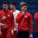 20.01.2022. Bratysława, Słowacja. Mistrzostwa Europy piłkarzy ręcznych. Faza zasadnicza. Mecz grupy II: Polska - Norwegia. Na zdjęciu (od lewej): Dawid Dawydzik, Szymon Sićko, Piotr Chrapkowski, Mateusz Kornecki i Mateusz Zembrzycki / PAP/Adam Warżawa