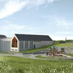 05.01.2022. Huta Szklana. Wizualizacja Świętokrzyskiej Zagrody Kultury „Harmonia”. Widok od strony parkingu / Urząd Gminy Bieliny