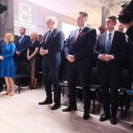 07.06.2021. Kielce. Uroczyste podpisanie i wmurowanie aktu erekcyjnego pod budowę kampusu laboratoriów Głównego Urzędu Miar. Na zdjęciu (od lewej): Piotr Wawrzyk - wiceminister spraw zagranicznych,  Sebastian Skuza - wiceminister finansów, Anna Krupka - wiceminister kultury, dziedzictwa narodowego i sportu, Jarosław Gowin - wicepremier, minister rozwoju, pracy i technologii, Przemysław Czarnek - minister edukacji i nauki, Jacek Semaniak - prezes GUM, Zbigniew Koruba - rektor Politechniki Świętokrzyskiej / Wiktor Taszłow / Radio Kielce