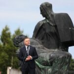 12.07.2021. Michniów. Obchody Dnia Walki i Męczeństwa Wsi Polskiej w 78. rocznicę pacyfikacji wsi Michniów. Na zdjęciu: Andrzej Duda - prezydent RP / Wiktor Taszłow / Radio Kielce