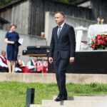 12.07.2021. Michniów. Obchody Dnia Walki i Męczeństwa Wsi Polskiej w 78. rocznicę pacyfikacji wsi Michniów. Na zdjęciu: Andrzej Duda - prezydent RP / Wiktor Taszłow / Radio Kielce