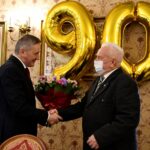 10.02.2022. Sandomierz. Urodziny ppor. Kazimierza Morgasia ps. „Bufor”. Na zdjęciu (od lewej): Zbigniew Koniusz - wojewoda świętokrzyski ppor. Kazimierz Morgaś / ppor. Daniel Woś / ŚBOT