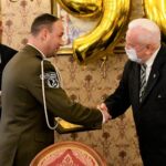 10.02.2022. Sandomierz. Urodziny ppor. Kazimierza Morgasia ps. „Bufor”. Na zdjęciu (od lewej): Zbigniew Koniusz - wojewoda świętokrzyski płk Piotr Hałys - dowódca ŚBOT. ppor. Kazimierz Morgaś / ppor. Daniel Woś / ŚBOT