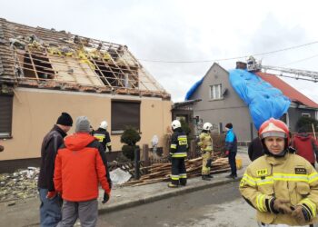 Skutki orkanu Dudley w powiecie pleszewskim / KW PSP Poznań