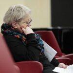 31.01.2022. Radio Kielce. Nagrania słuchowiska "Krew i żelazo". Na zdjęciu: Teresa Bielińska - aktorka / Wiktor Taszłow / Radio Kielce