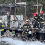 14.02.2022. Suchedniów. Spalona naczepa samochodu ciężarowego / Wiktor Taszłow / Radio Kielce