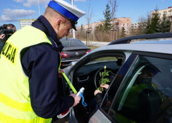 Świętokrzyscy policjanci rozdawali Paniom róże z okazji Dnia Kobiet / Monika Miller / Radio Kielce