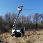 25.03.2022. Umianowice. Montowanie specjalnych platform, na których bociany będą mogły budować gniazda / Marta Gajda-Kruk / Radio Kielce