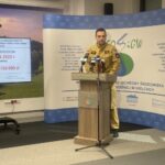 14.03.2022. Kielce. Konferencja nt. programu „Mały Strażak”. Na zdjęciu: st. bryg. Krzysztof Ciosek - świętokrzyski komendant wojewódzki Państwowej Straży Pożarnej w Kielcach / Monika Miller / Radio Kielce