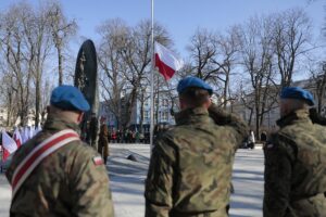 01.03.2022. Kielce. Narodowy Dzień Pamięci Żołnierzy Wyklętych. Uroczystości przed Pomnikiem Armii Krajowej / Wiktor Taszłow / Radio Kielce