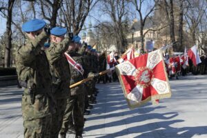 01.03.2022. Kielce. Narodowy Dzień Pamięci Żołnierzy Wyklętych. Uroczystości przed Pomnikiem Armii Krajowej / Wiktor Taszłow / Radio Kielce