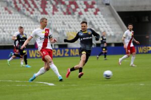 05.03.2022. Łódź. 22. kolejka Fortuna 1 Ligi: ŁKS Łódź - Korona Kielce / Krzysztof Bujnowicz / Radio Kielce