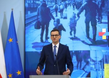 07.03.2022. Warszawa. Premier Mateusz Morawiecki wziął udział w konferencji prasowej w KPRM w Warszawie / Rafał Guz / PAP