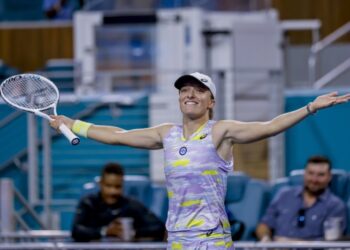 26.03.2022. USA. Turniej WTA w Miami. Na zdjęciu Iga Świątek / ERIK S. LESSER / EPA