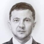 02.04.2022. Kazimierza Wielka. Potret prezydenta Ukrainy Wołodymyra Zełenskiego / Fundacja Dajemy Wybór