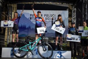 Kinga Żur (Świętokrzyskie Cycling Academy) na najwyższym stopniu podium w kategorii juniorek w rozegranym w Krynicy Zdroju Pucharze Polski MTB XCO UCI / ŚRZK