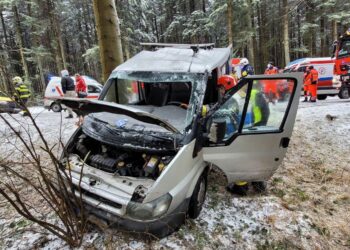 2.04.2022. Muszynka. Wypadek busa / KM PSP w Nowym Sączu