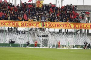 09.04.2022 Kielce. Piłka nożna I Liga. Mecz Korona Kielce - Zagłębie Sosnowiec / Jarosław Kubalski / Radio Kielce