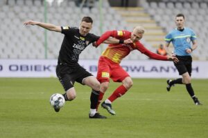 09.04.2022 Kielce. Piłka nożna I Liga. Mecz Korona Kielce - Zagłębie Sosnowiec / Jarosław Kubalski / Radio Kielce