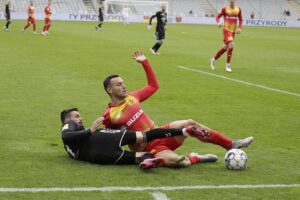 09.04.2022 Kielce. Piłka nożna I Liga. Mecz Korona Kielce - Zagłębie Sosnowiec / Jarosław Kubalski / Radio Kielce