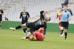 09.04.2022 Kielce. Piłka nożna I Liga. Mecz Korona Kielce - Zagłębie Sosnowiec / Jarosław Kubalski / Radio Kielce