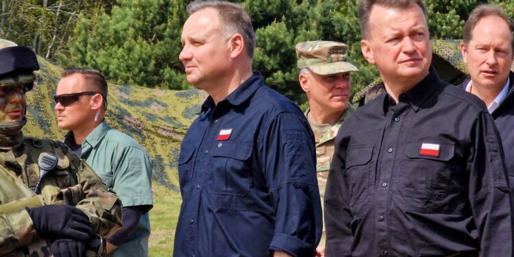 Na zdjęciu (od lewej): Andrzej Duda - prezydent RP i Mariusz Błaszczak - minister obrony narodowej / Paweł Wądołowski / Radio Białystok