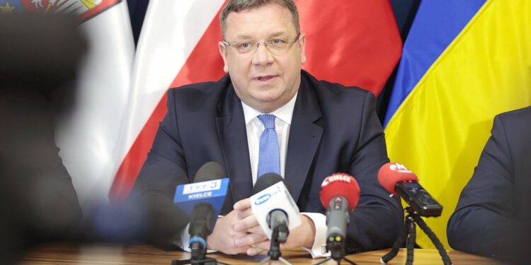 05.05.2022. Kielce. Konferencja członków Solidarnej Polski. Na zdjęciu: minister Michał Wójcik / Wiktor Taszłow / Radio Kielce