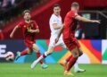 14.06.2022. Warszawa. Mecz Ligi Narodów: Polska - Belgia. W białej koszulce: Robert Lewandowski / Leszek Szymański / PAP