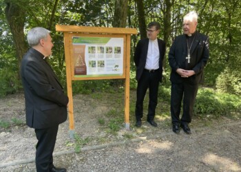 27.06.2022. Sandomierz. Ogród przy Szkoły Podstawowej i Liceum Katolickiego im. św. Królowej Jadwigi w Sandomierzu. Na zdjęciu (od lewej): bp Krzysztof Nitkiewicz - ordynariusz diecezji sandomierskiej, ks. Sławomir Śledziński i kardynał Gerhard 27.06.2022. Sandomierz. Ogród przy Szkoły Podstawowej i Liceum Katolickiego im. św. Królowej Jadwigi w Sandomierzu. Na zdjęciu (od lewej): Agata Paluch - dyrektor Szkoły Podstawowej i Liceum Katolickiego w Sandomierzu i kardynał Gerhard Müller / Grażyna Szlęzak - Radio Kielce / Grażyna Szlęzak - Radio Kielce